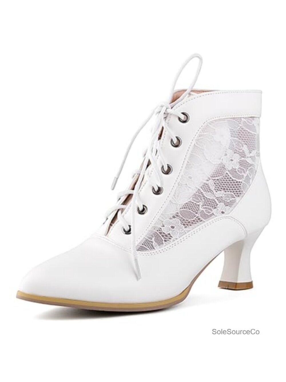 Victorian Lace Up Kitten Heel Ankle Boots Wedding Bride Booties